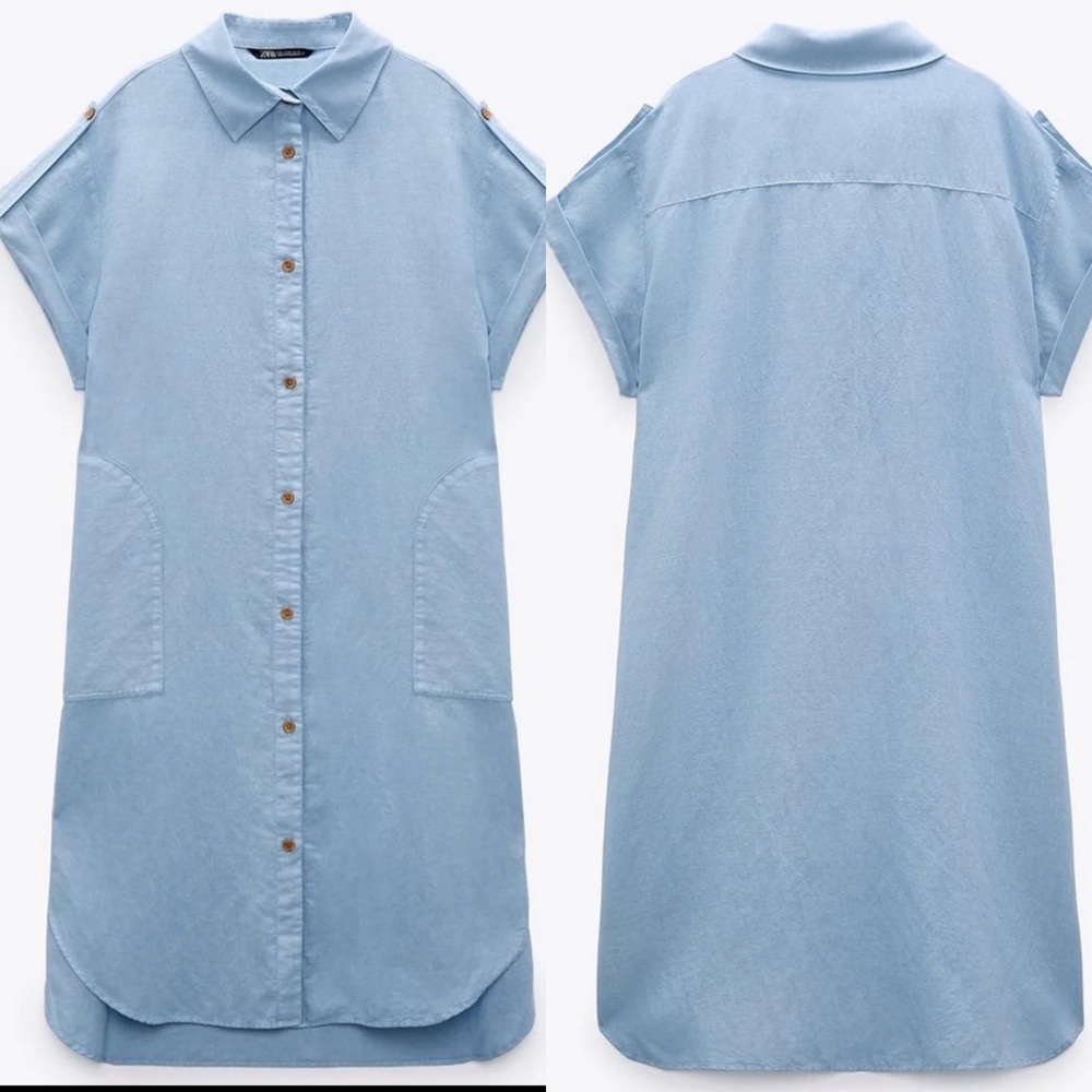 Zara linen blend shirt dress NWT